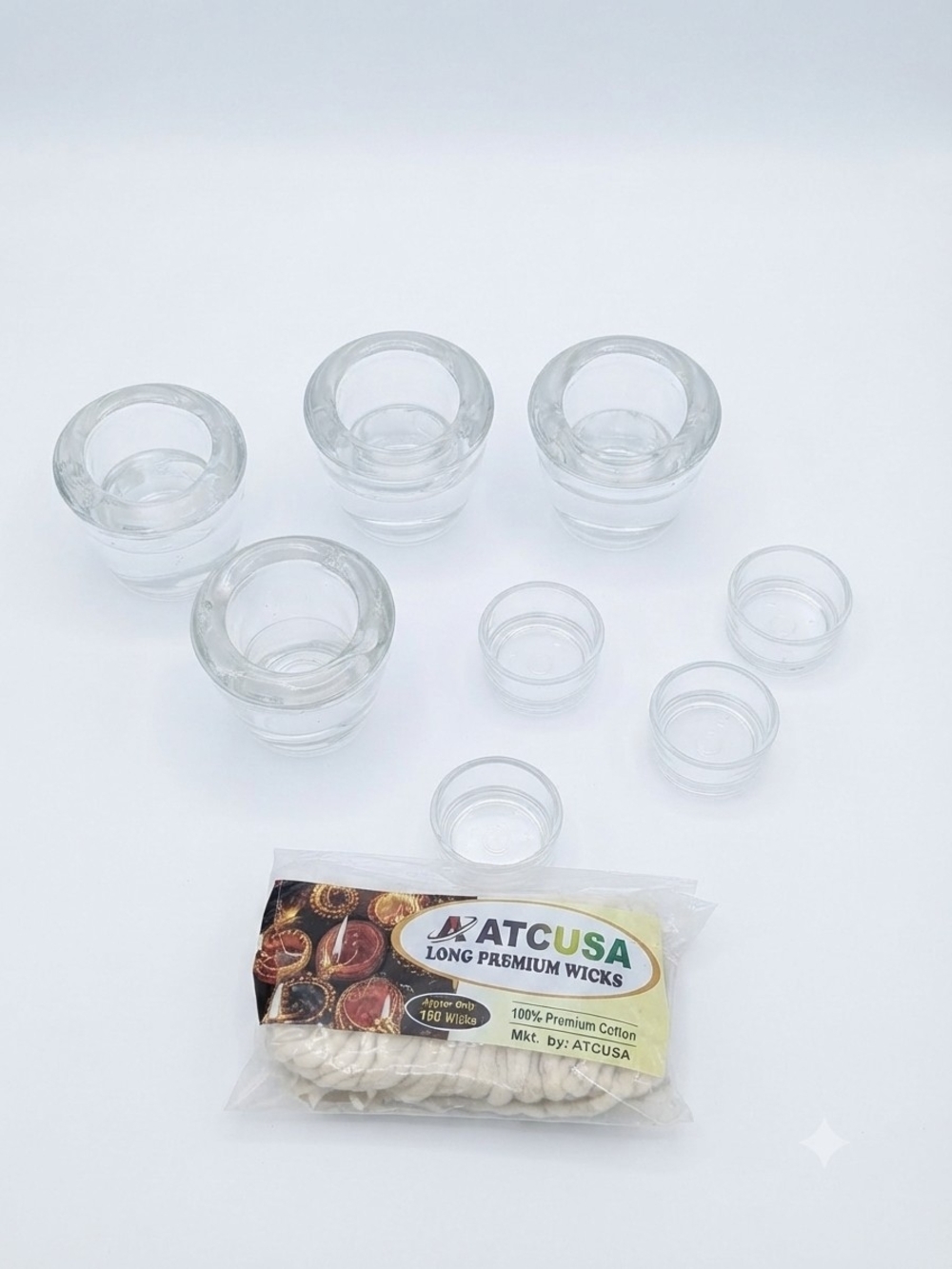 Bundle of 8 Glass Candle Holders & 100 Long Premium Wicks – DIY Set